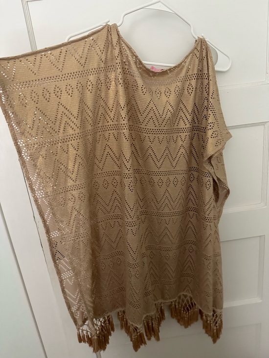 Lilly Pulitzer Jerrica Gold Foil Crochet Fringe Tunic (Kaftan) Great Condition! - Picture 6 of 10
